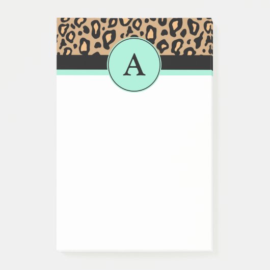Turquoise Leopard Monogrammed Print Post Het merkt Post-it® Notes (Voorkant)