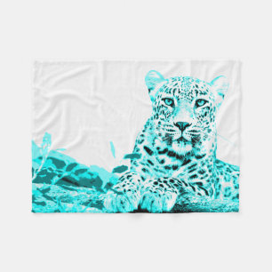 Turquoise Leopard op witte achtergrond Fleece Deken