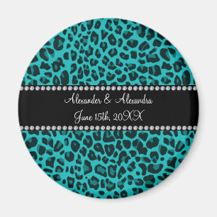 Turquoise leopard patroon bruiloft gunst magneet