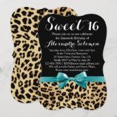 Turquoise Leopard Print Bow Sweet 16th Birthday Kaart (Voorkant / Achterkant)