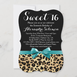 Turquoise Leopard Print Bow Sweet 16th Birthday Kaart