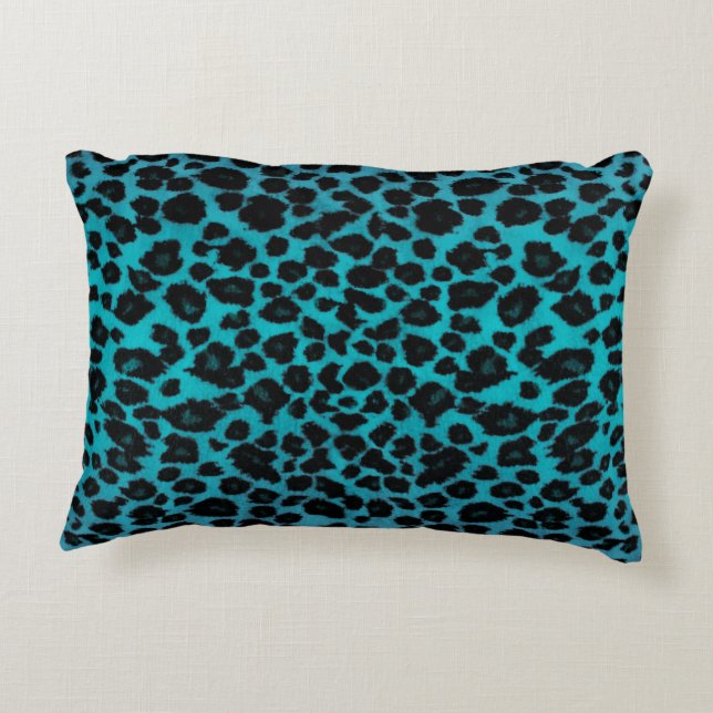 Turquoise Leopard Print Decoratief Kussen (Achterkant)