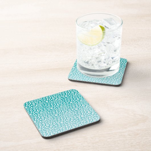 Turquoise Leopard Print Pattern Bier Onderzetter (Rechterzijde)
