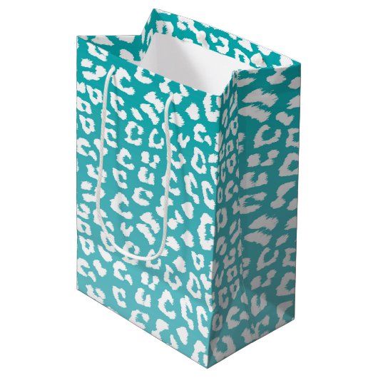 Turquoise Leopard Print Pattern Medium Cadeauzakje (Voorkant Gekanteld)