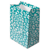 Turquoise Leopard Print Pattern Medium Cadeauzakje (Achterkant Gekanteld)