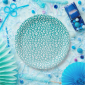 Turquoise Leopard Print Pattern Papieren Bordje (Feest)