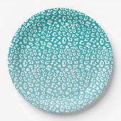Turquoise Leopard Print Pattern Papieren Bordje (Voorkant)