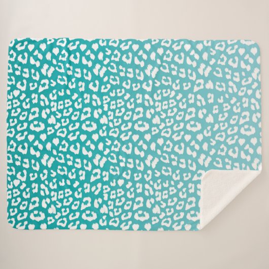 Turquoise Leopard Print Pattern Sherpa Deken (Voorkant (horizontaal))