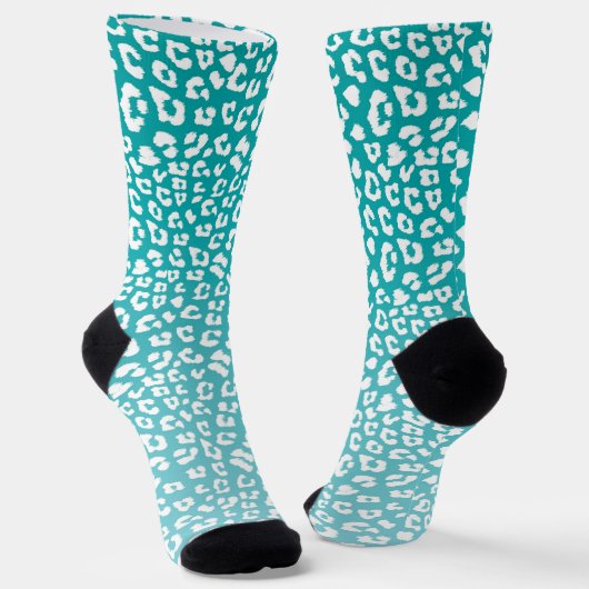 Turquoise Leopard Print Pattern Sokken (Gebogen)