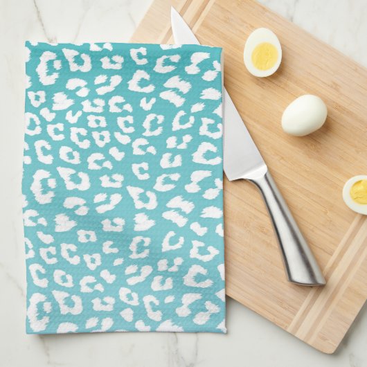 Turquoise Leopard Print Pattern Theedoek (Quarter Fold)