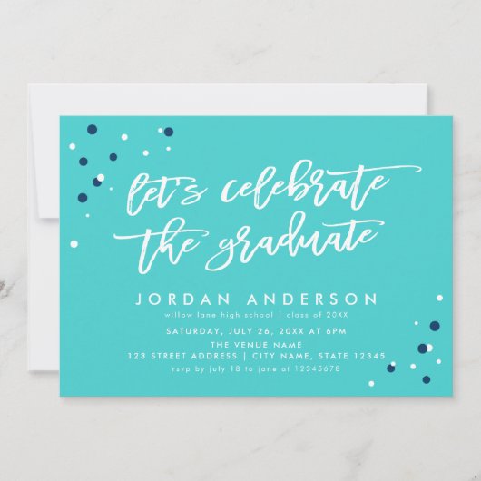Turquoise Let's vieren de Afstuderen partij van he Kaart (Voorkant)