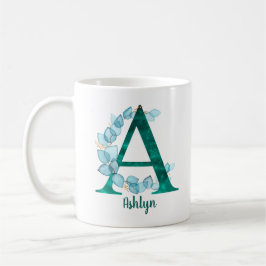 Turquoise Letter A blauwe eucalyptuskrans  Koffiemok