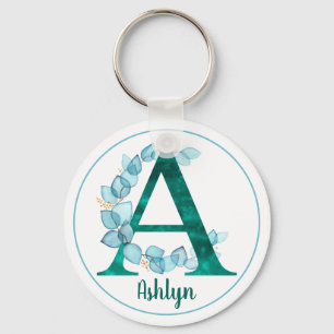 Turquoise Letter A blue eucalyptus Sleutelhanger