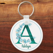 Turquoise Letter A blue eucalyptus Sleutelhanger (Voorkant)