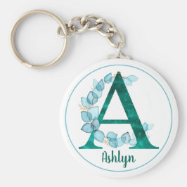 Turquoise Letter A blue eucalyptus Sleutelhanger