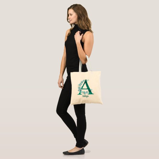 Turquoise Letter A blue eucalyptus Tote Bag (Voorkant (model))