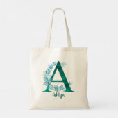 Turquoise Letter A blue eucalyptus Tote Bag (Achterkant)