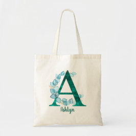 Turquoise Letter A blue eucalyptus Tote Bag