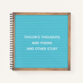 Turquoise Letter Board Marquee Sign Aangepast beri Notitieboek (Voorkant)