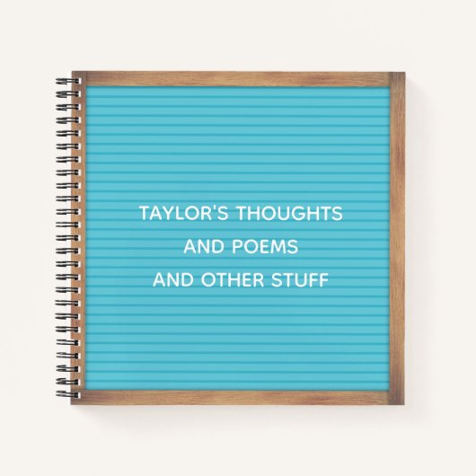 Turquoise Letter Board Marquee Sign Aangepast beri Notitieboek (Voorkant)