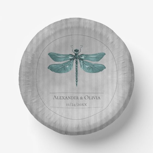 Turquoise Libelle Bruiloft met Edelstenen Papieren Kommen (Voorkant)