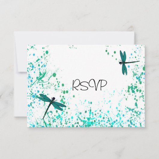 Turquoise Libellen Bruiloftsreceptie RSVP Kaart (Voorkant)