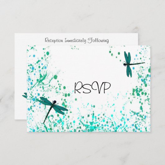 Turquoise Libellen Bruiloftsreceptie RSVP Kaart (Voorkant / Achterkant)
