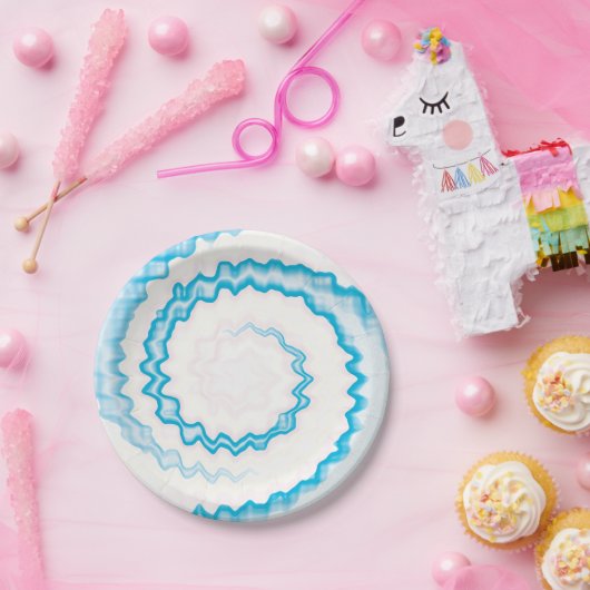 Turquoise lichtblauw wit zwrilddertje papieren bordje (Feest)