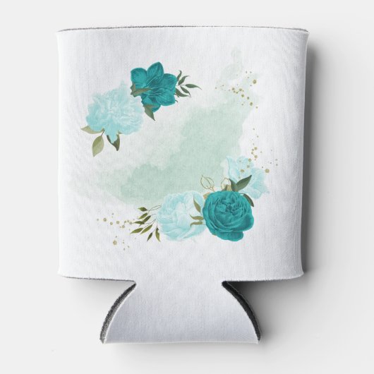 Turquoise lichtblauwe bloemen blikjeskoeler (Voorkant)