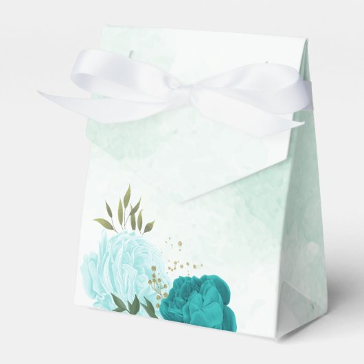 turquoise lichtblauwe bloemen bruiloft bedankdoosjes (Voorkant Zijde)