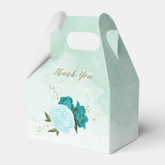 turquoise lichtblauwe bloemen bruiloft bedankdoosjes (Voorkant Zijde)