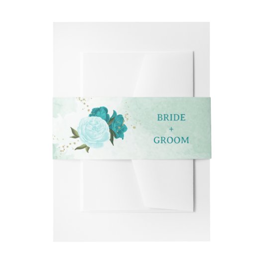 turquoise lichtblauwe bloemen bruiloft uitnodigingen wikkel (Voorkant Voorbeeld)