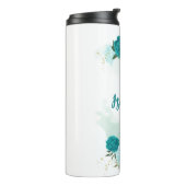 Turquoise lichtblauwe bloemen thermosbeker (Gedraaid links)