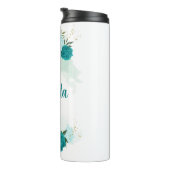 Turquoise lichtblauwe bloemen thermosbeker (Geroteerd rechts)
