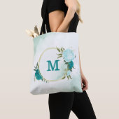 Turquoise lichtblauwe bloemen tote bag (Dichtbij)