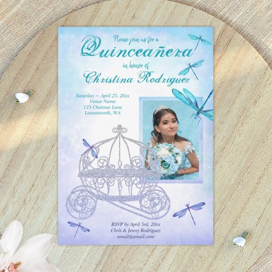 Turquoise, Lichtblauwe Quinceañera Kaart