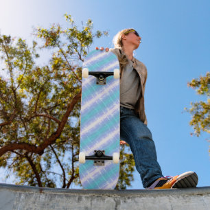 Turquoise & Lichtpaarse Strepen Persoonlijk Skateboard