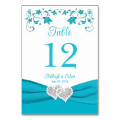 Turquoise liefde harten bruiloft tafel nummer Kaar Kaart (Voorkant)