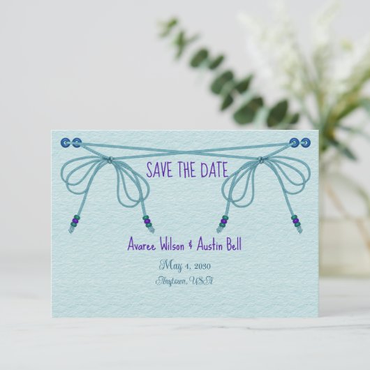 Turquoise liefde knopen bruiloft save the date (Staand voorkant)