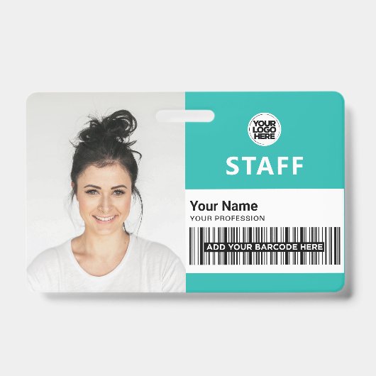 Turquoise Light Blue Business Foto Personeel ID Badge (Voorkant)