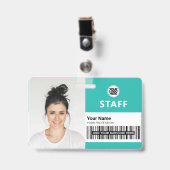 Turquoise Light Blue Business Foto Personeel ID Badge (Voorkant met clip)