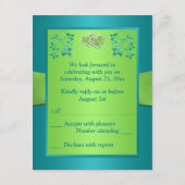 Turquoise, Lime Bloem Hartjes Verbonden RSVP Kaart (Achterkant)