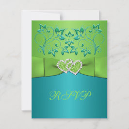 Turquoise, Lime Bloemen Gecombineerde Hartjes RSVP Kaartje