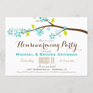 Turquoise, Lime Green, Brown Housewarming Party Kaart