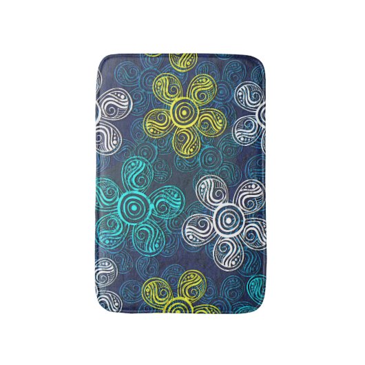Turquoise Lime Green Retro Chic Floral Pattern Badmat (Voorkant Verticaal)