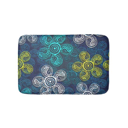 Turquoise Lime Green Retro Chic Floral Pattern Badmat (Voorkant)