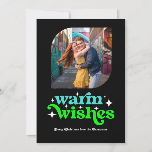 Turquoise & Lime Moderne Retro Kerst Foto Feestdagenkaart (Voorkant)