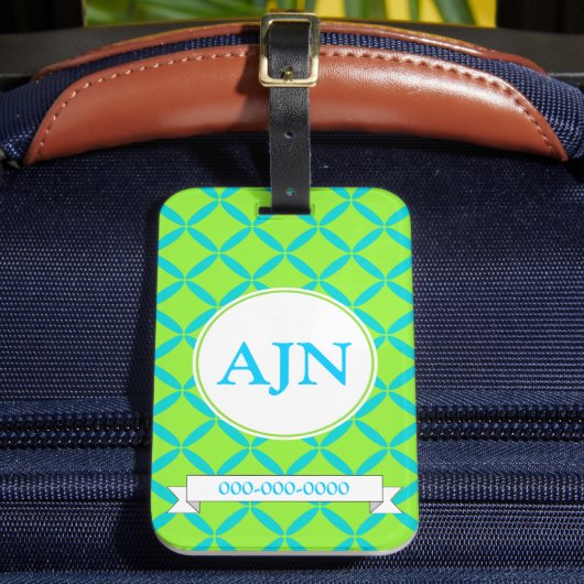 Turquoise Lime Monogram Bagage Label (Voorkant Insitu 2)