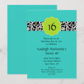Turquoise Limoen Black Sweet 16 Uitnodiging (Voorkant / Achterkant)