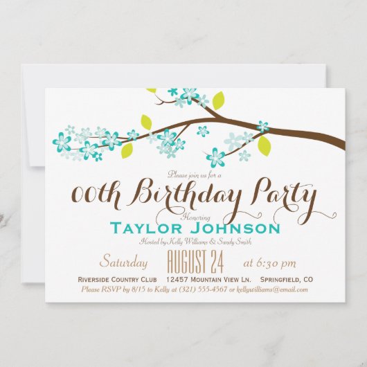 Turquoise, Limoen, Brown Branch Verjaardagsfeest Kaart (Voorkant)